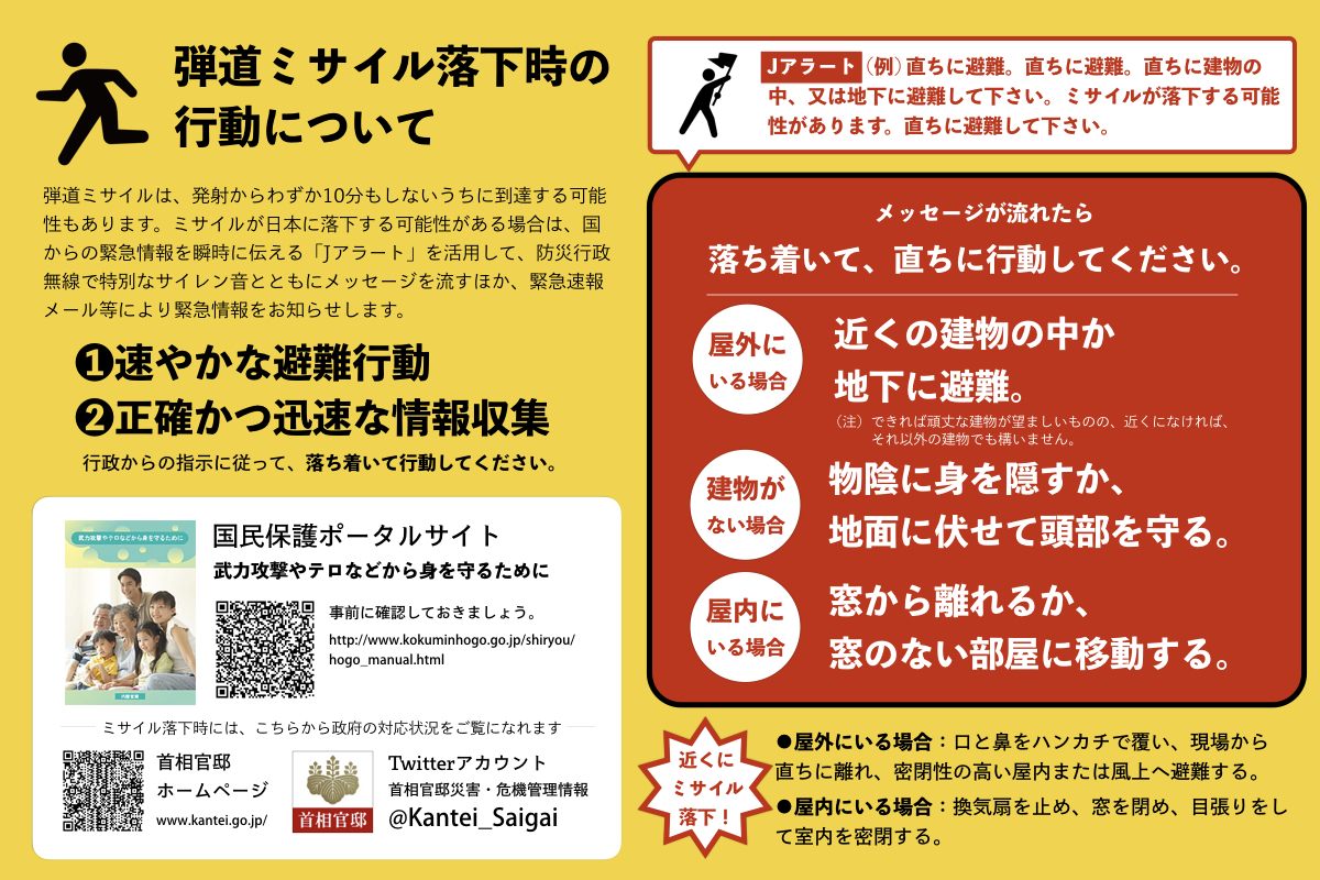 弾道ミサイル落下時の行動についてチラシ