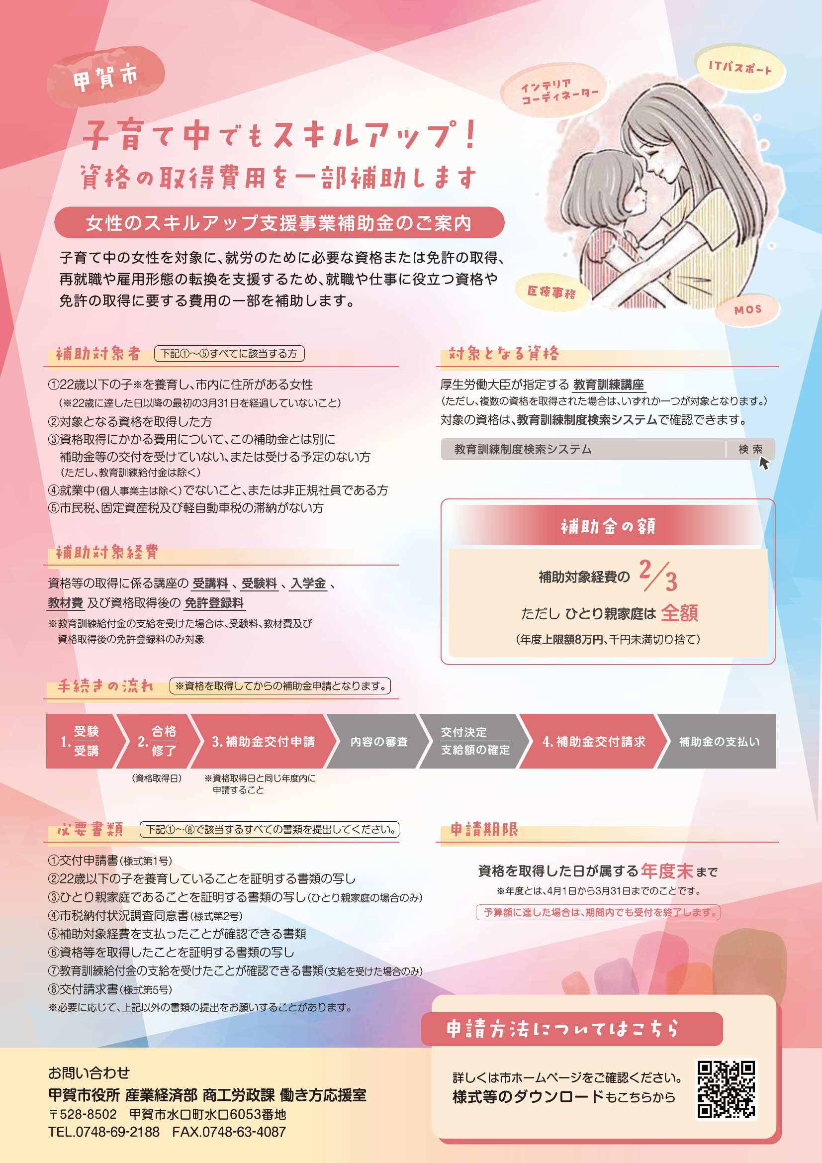 女性のスキルアップ支援事業補助金チラシ