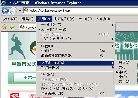 IEの表示メニュー