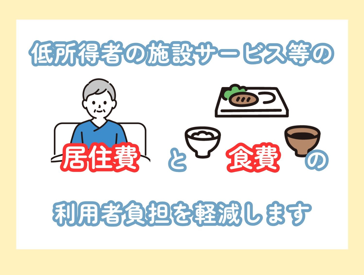 低所得者の施設サービスなどの居住費と食費を軽減します