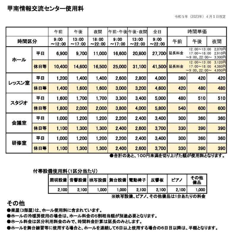 料金表